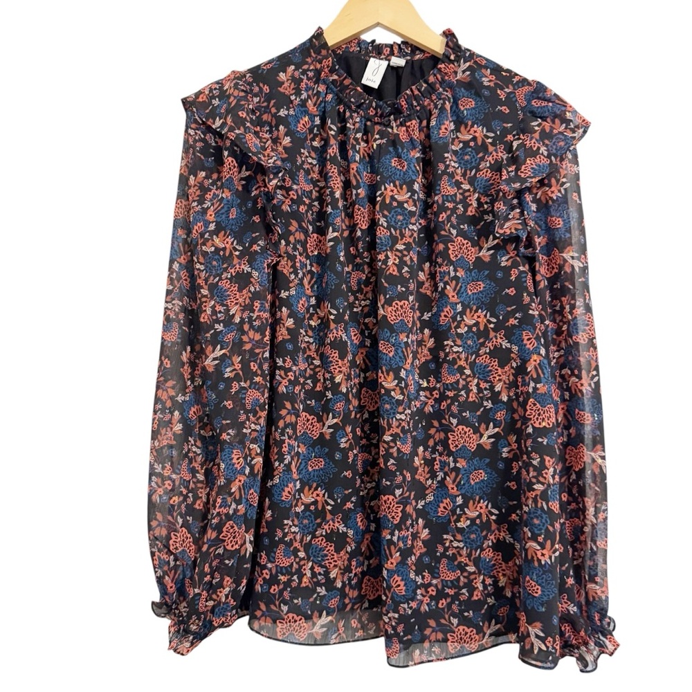 Joie Floral Peasant Ruffle Trim Blouse Top Large
